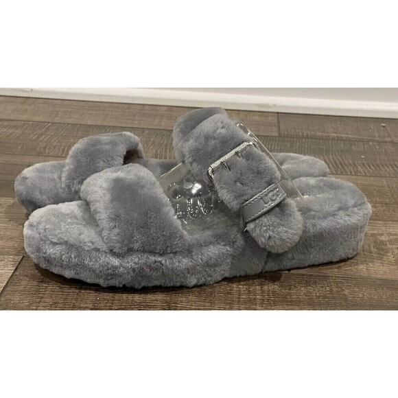 UGG Shoes - UGG Fuzz Yeah Womens Gray Sheepskin Platform Slides Slippers 1104662 Sz 10 NWOB
